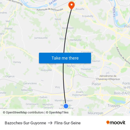 Bazoches-Sur-Guyonne to Flins-Sur-Seine map