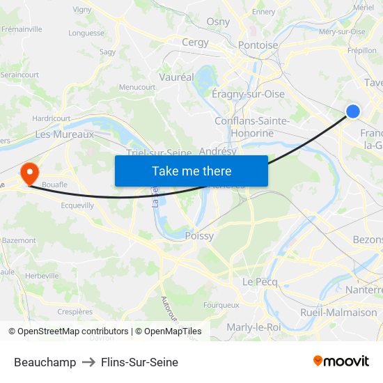 Beauchamp to Flins-Sur-Seine map