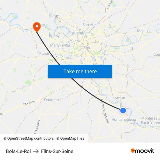 Bois-Le-Roi to Flins-Sur-Seine map