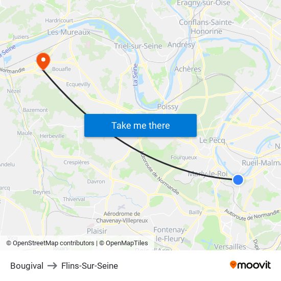 Bougival to Flins-Sur-Seine map