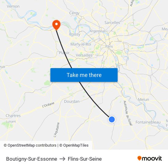 Boutigny-Sur-Essonne to Flins-Sur-Seine map