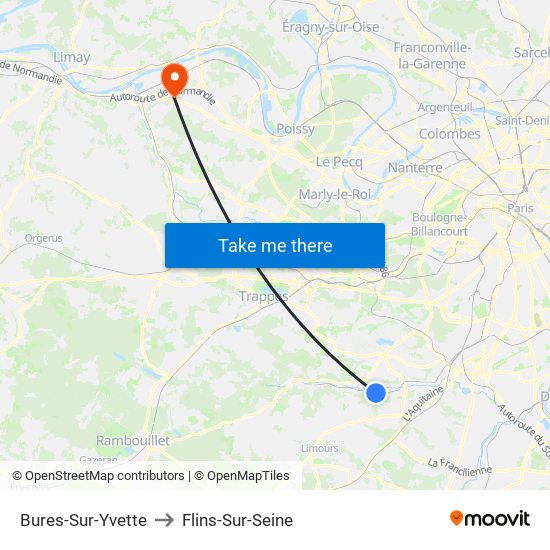 Bures-Sur-Yvette to Flins-Sur-Seine map