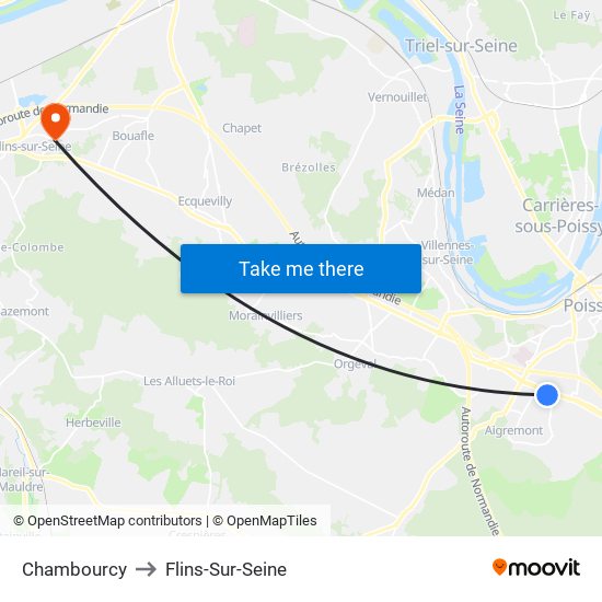 Chambourcy to Flins-Sur-Seine map