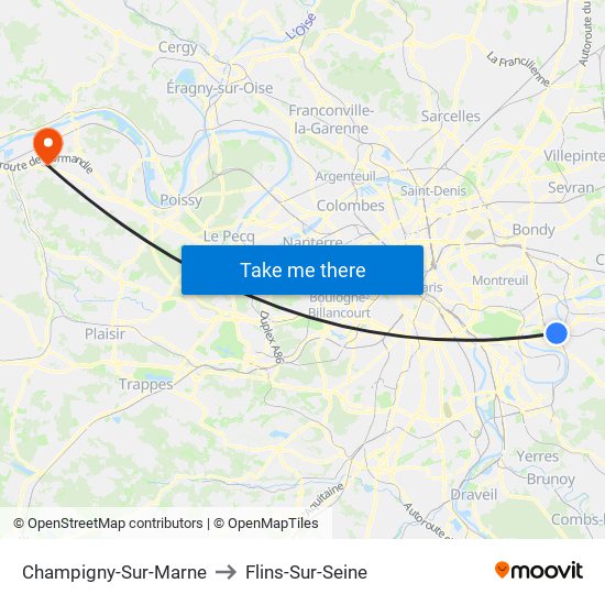 Champigny-Sur-Marne to Flins-Sur-Seine map