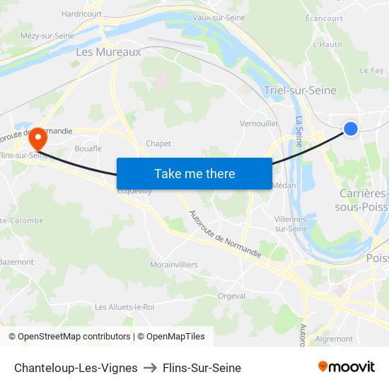Chanteloup-Les-Vignes to Flins-Sur-Seine map