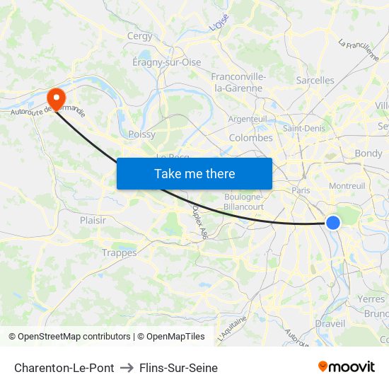 Charenton-Le-Pont to Flins-Sur-Seine map