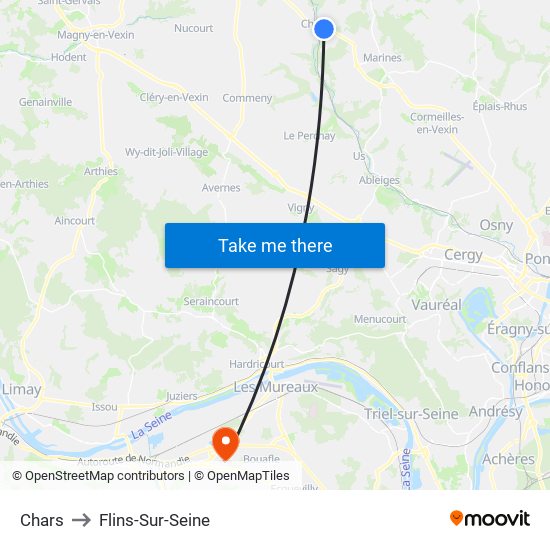 Chars to Flins-Sur-Seine map