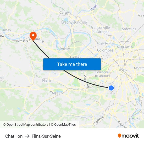 Chatillon to Flins-Sur-Seine map