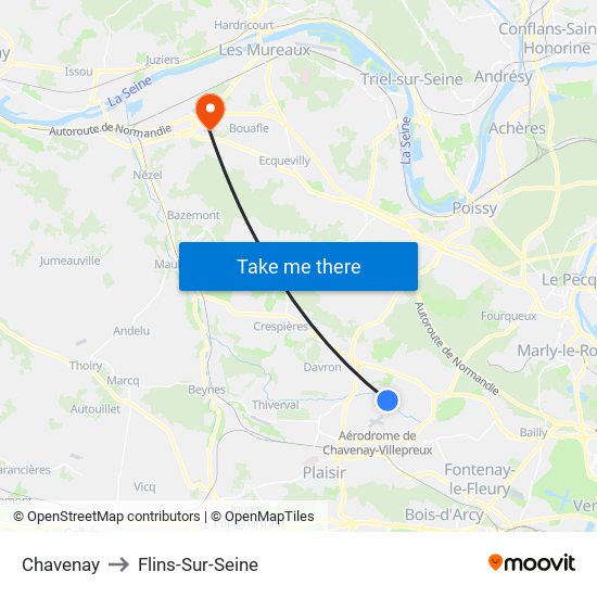 Chavenay to Flins-Sur-Seine map