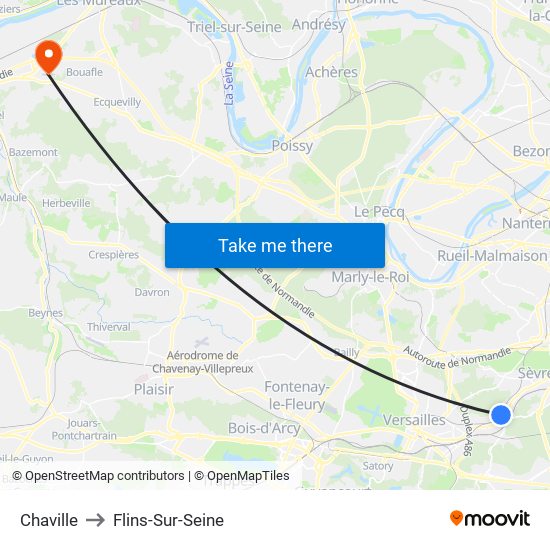 Chaville to Flins-Sur-Seine map