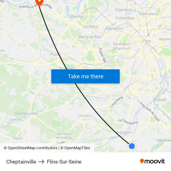 Cheptainville to Flins-Sur-Seine map
