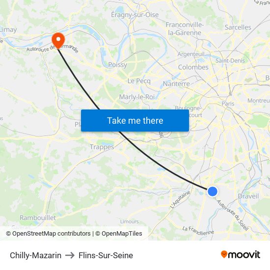 Chilly-Mazarin to Flins-Sur-Seine map