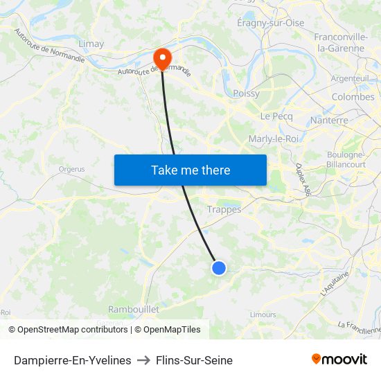 Dampierre-En-Yvelines to Flins-Sur-Seine map