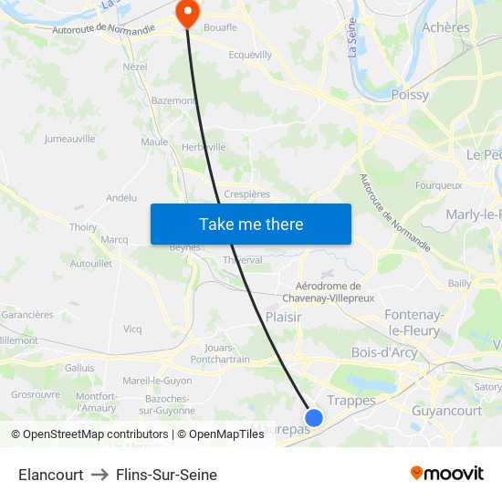 Elancourt to Flins-Sur-Seine map