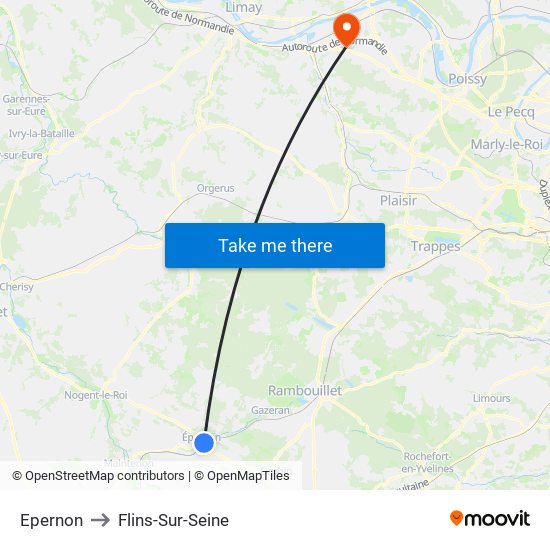 Epernon to Flins-Sur-Seine map