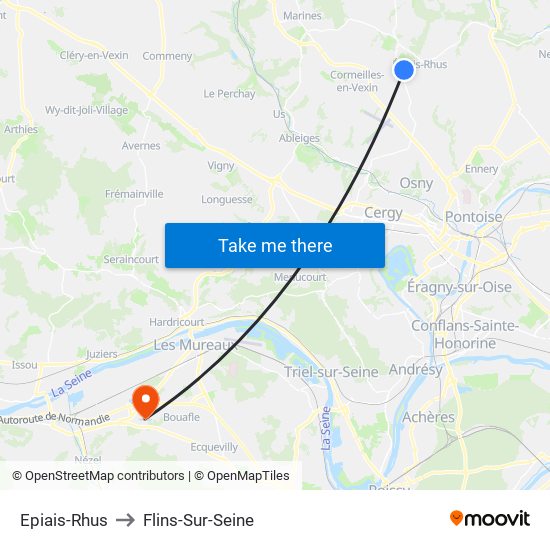 Epiais-Rhus to Flins-Sur-Seine map