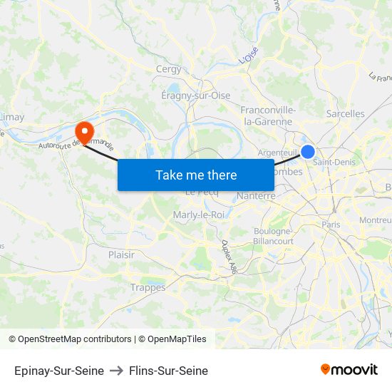 Epinay-Sur-Seine to Flins-Sur-Seine map
