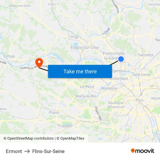 Ermont to Flins-Sur-Seine map