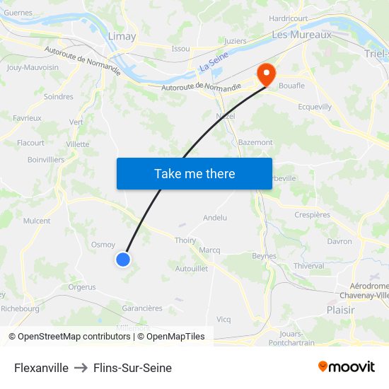 Flexanville to Flins-Sur-Seine map