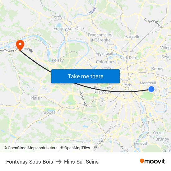 Fontenay-Sous-Bois to Flins-Sur-Seine map