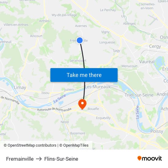 Fremainville to Flins-Sur-Seine map