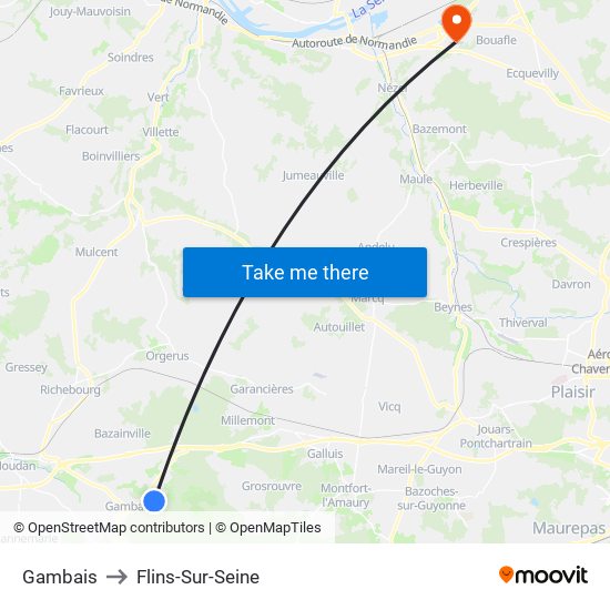 Gambais to Flins-Sur-Seine map