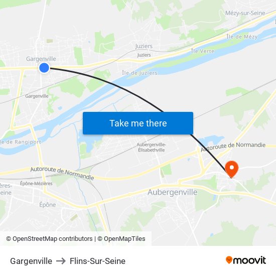 Gargenville to Flins-Sur-Seine map