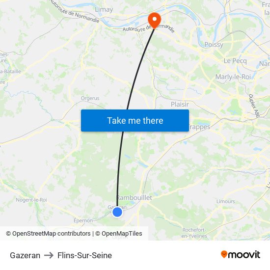 Gazeran to Flins-Sur-Seine map