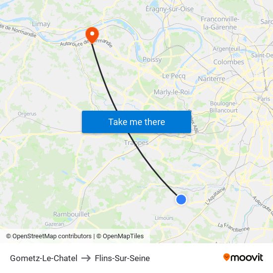 Gometz-Le-Chatel to Flins-Sur-Seine map