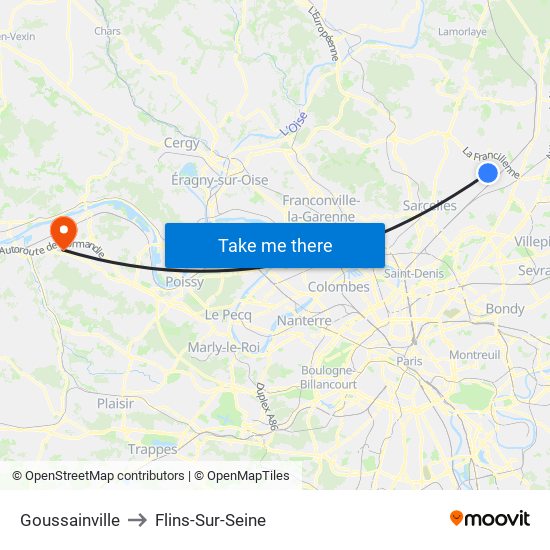 Goussainville to Flins-Sur-Seine map