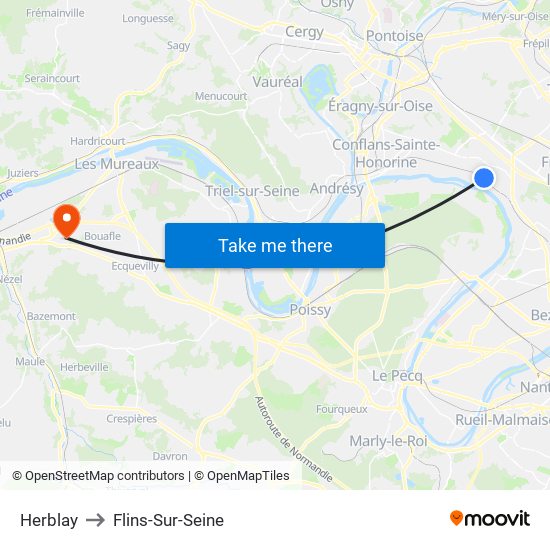 Herblay to Flins-Sur-Seine map