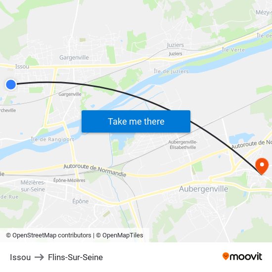 Issou to Flins-Sur-Seine map