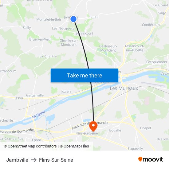 Jambville to Flins-Sur-Seine map