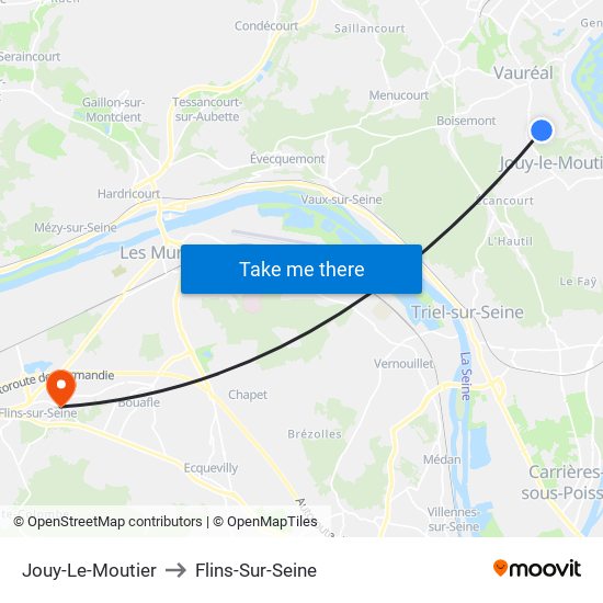 Jouy-Le-Moutier to Flins-Sur-Seine map