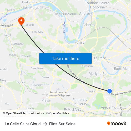 La Celle-Saint-Cloud to Flins-Sur-Seine map