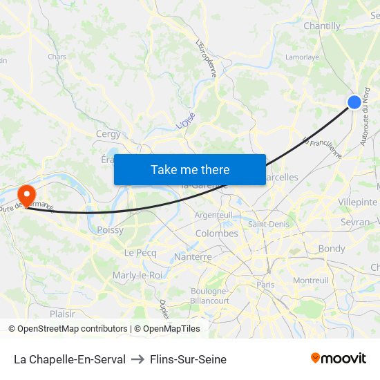 La Chapelle-En-Serval to Flins-Sur-Seine map