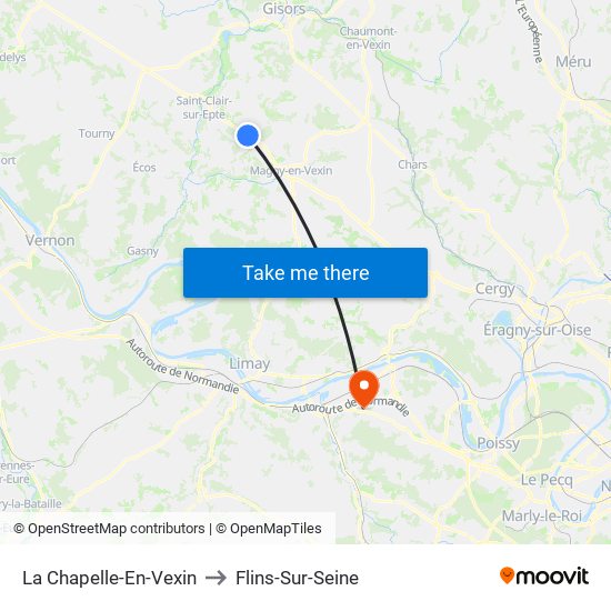 La Chapelle-En-Vexin to Flins-Sur-Seine map