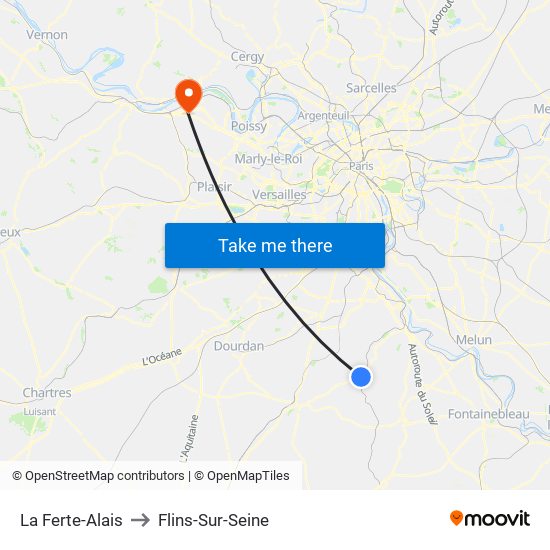 La Ferte-Alais to Flins-Sur-Seine map