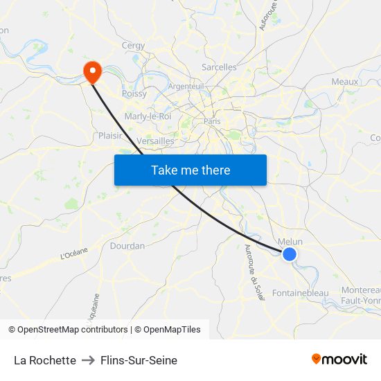 La Rochette to Flins-Sur-Seine map