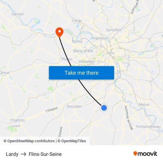 Lardy to Flins-Sur-Seine map