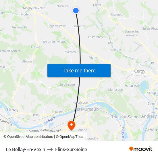 Le Bellay-En-Vexin to Flins-Sur-Seine map