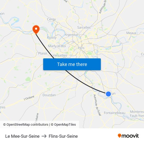 Le Mee-Sur-Seine to Flins-Sur-Seine map