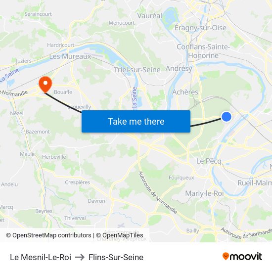 Le Mesnil-Le-Roi to Flins-Sur-Seine map