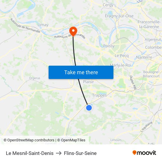 Le Mesnil-Saint-Denis to Flins-Sur-Seine map