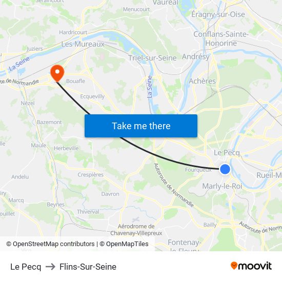 Le Pecq to Flins-Sur-Seine map