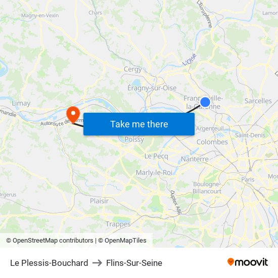 Le Plessis-Bouchard to Flins-Sur-Seine map
