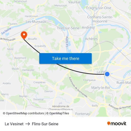 Le Vesinet to Flins-Sur-Seine map