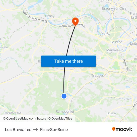 Les Breviaires to Flins-Sur-Seine map