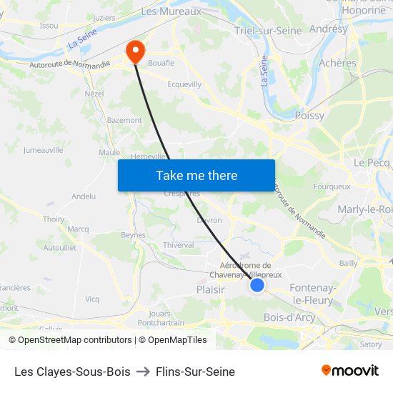 Les Clayes-Sous-Bois to Flins-Sur-Seine map