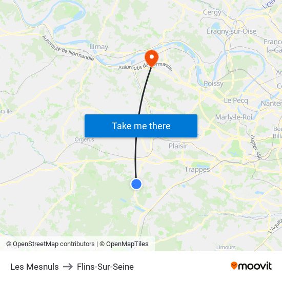 Les Mesnuls to Flins-Sur-Seine map